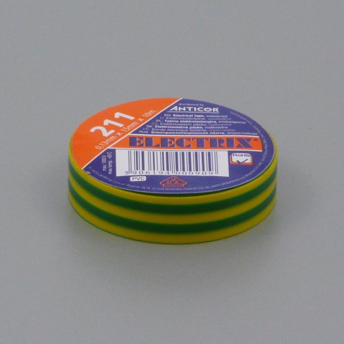 Izolační páska PVC, 15 mm, 10 m, zelenožlutá